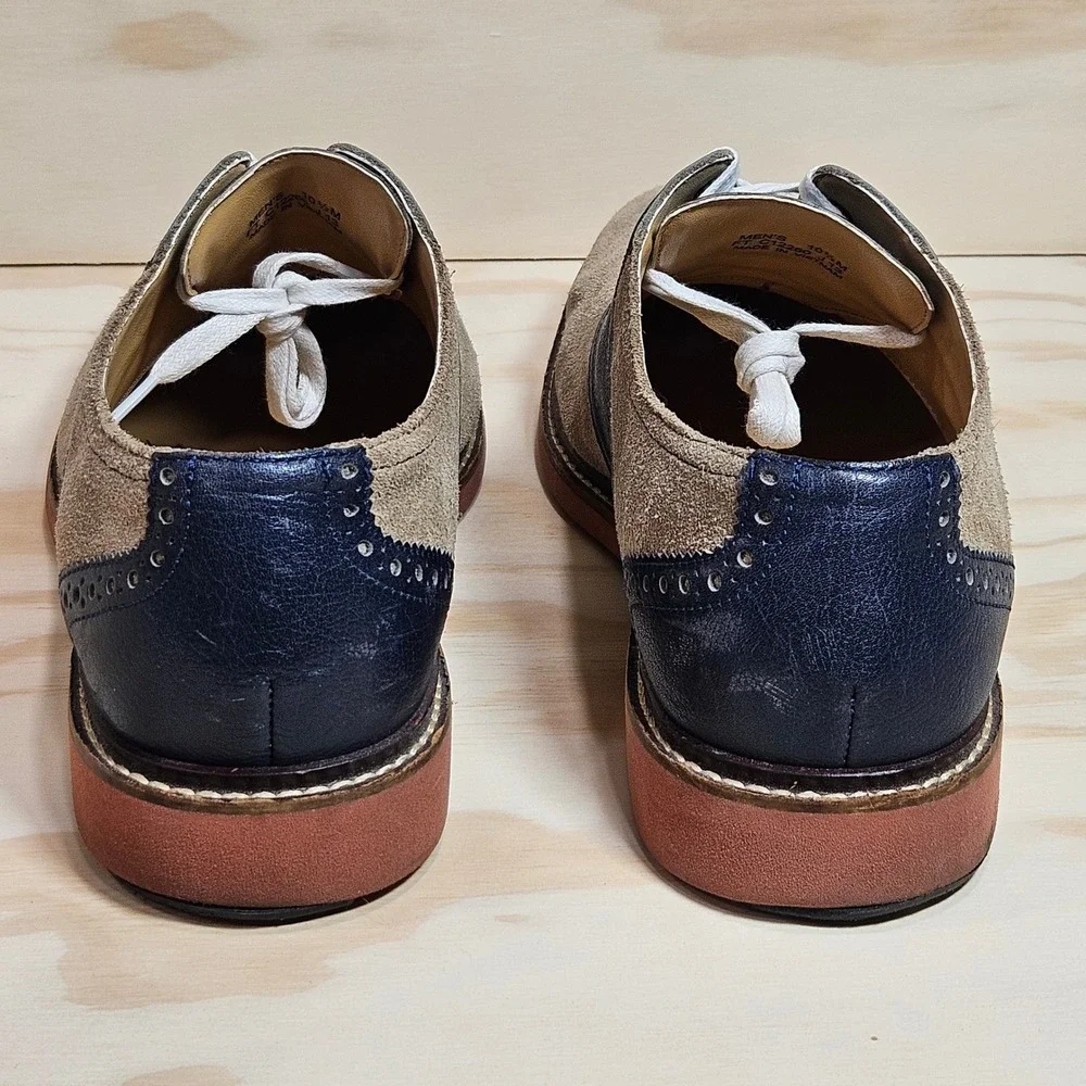 Cole Haan Mens C12280 Tan Suede Navy Leather Saddle Oxford Shoes Size 10.5 M